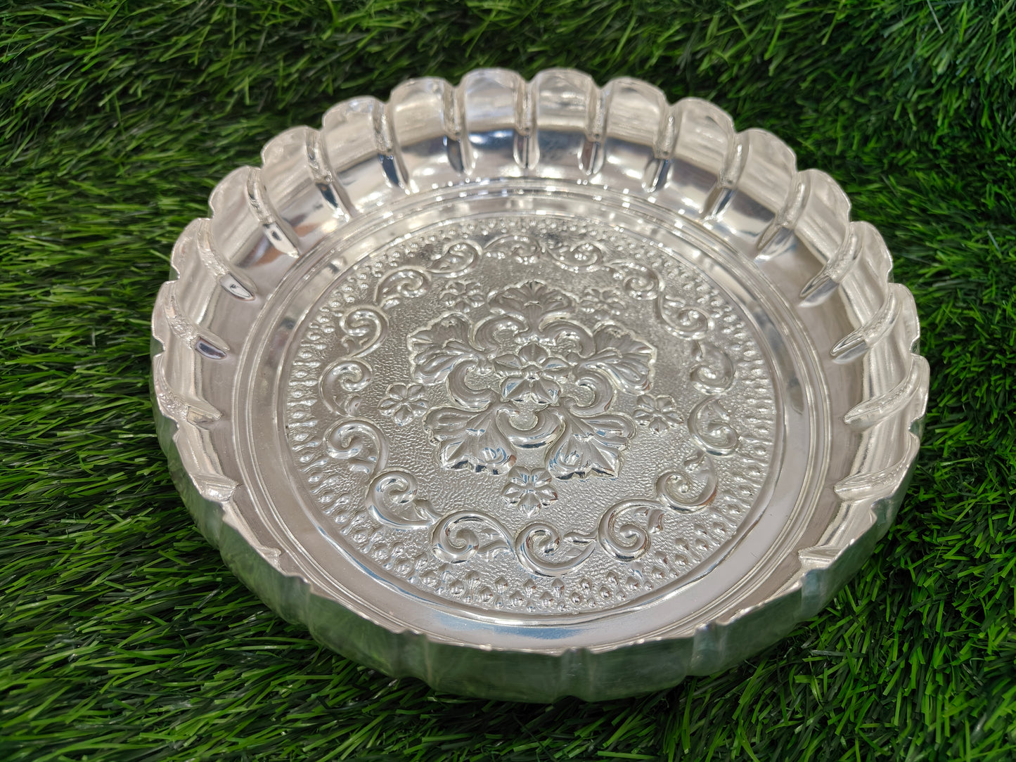 Elegant Lotus Design Pooja Round Tray