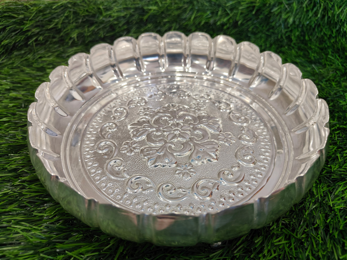 Elegant Lotus Design Pooja Round Tray