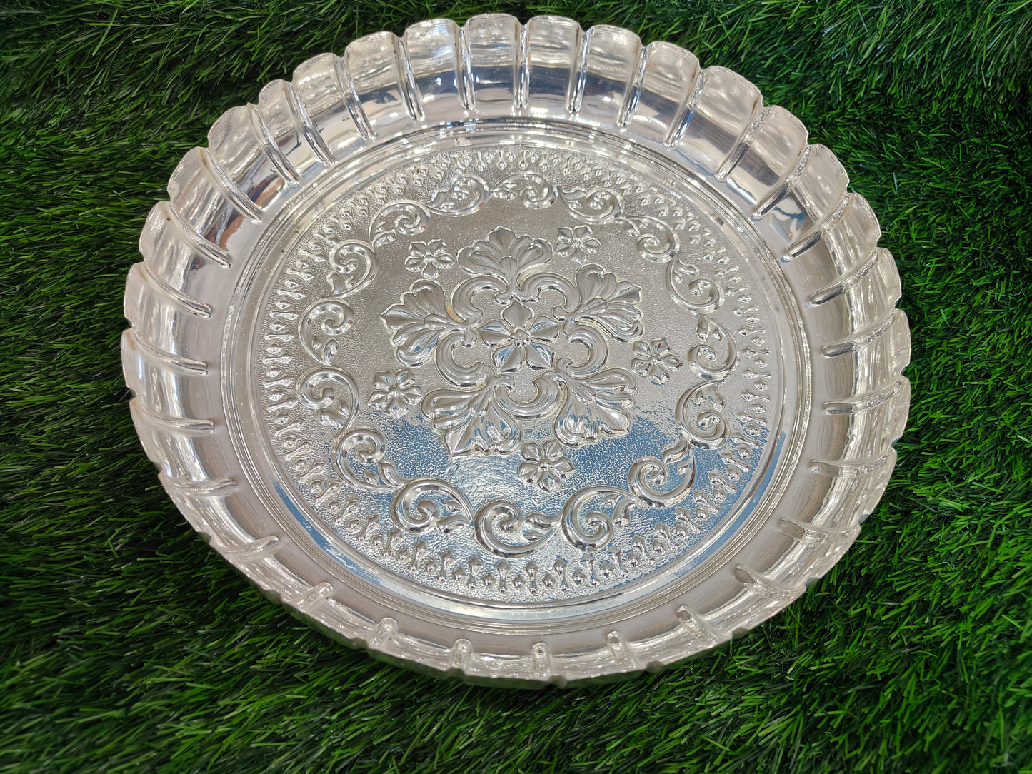 Elegant Lotus Design Pooja Round Tray