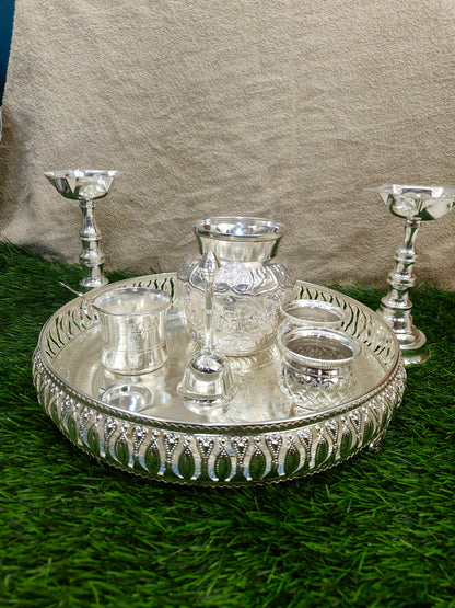 Complete Pooja Set with 12" Designer Tray